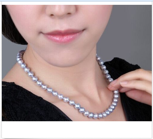 elegant 9-10mm south sea round silver grey pearl necklace 18inch 