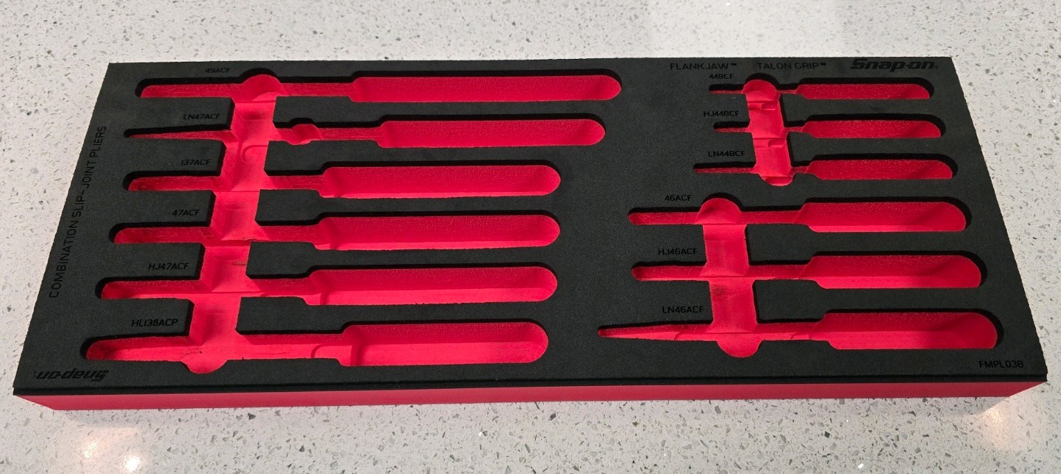 Snap-on Tools Red Foam Organizer For 12-Piece Slip Joint Plier Set PLSJ1200F Red Snap-on Tools Red Foam Organizer For 12-Piece Slip Joint Plier Set PLSJ1200F Red