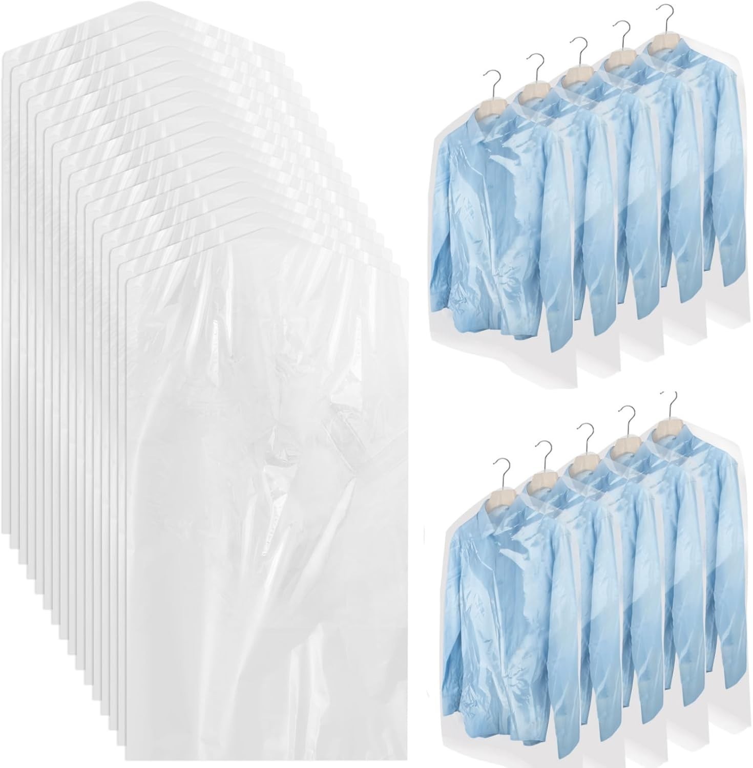 100 Pack Dry Cleaner Bags, Clear Dry Cleaners Plastic Bags for Clothes, Dust-Pro