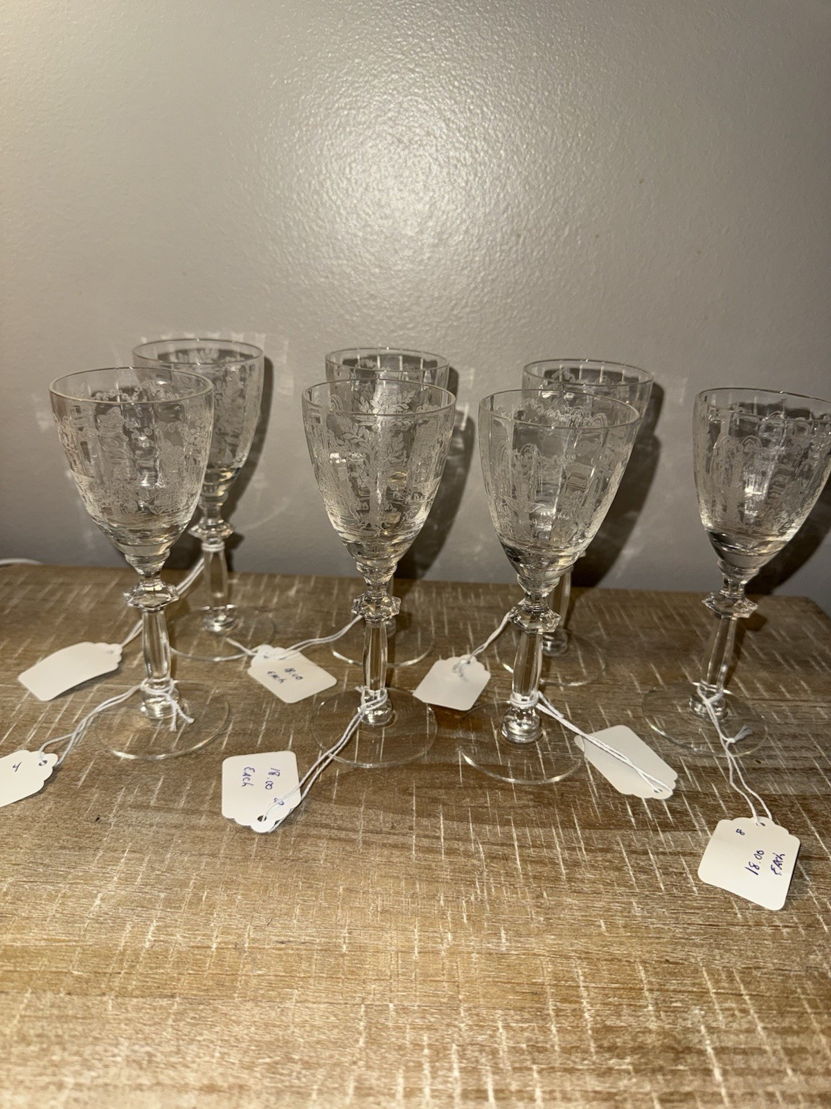 RARE Cambridge colonial couple in the garden etch tasting glasses x8 RARE Cambridge colonial couple in the garden etch tasting glasses x8