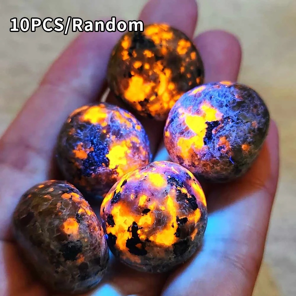 10pcs Natural Yooperlite Tumbled Polished Flame Stone UV Reactive Fire Stone USA