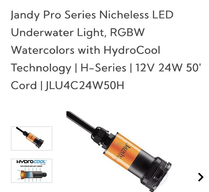 NEW Jandy Watercolors Nicheless LED Light JLU4C24W50H 24W H Series 50\' Cord NEW Jandy Watercolors Nicheless LED Light JLU4C24W50H 24W H Series 50\' Cord