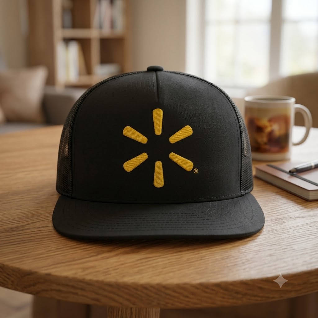 Walmart Spark Logo Black Mesh Trucker Hat Snapback Cap Tonal 2D Embroidered Walmart Spark Logo Black Mesh Trucker Hat Snapback Cap Tonal 2D Embroidered
