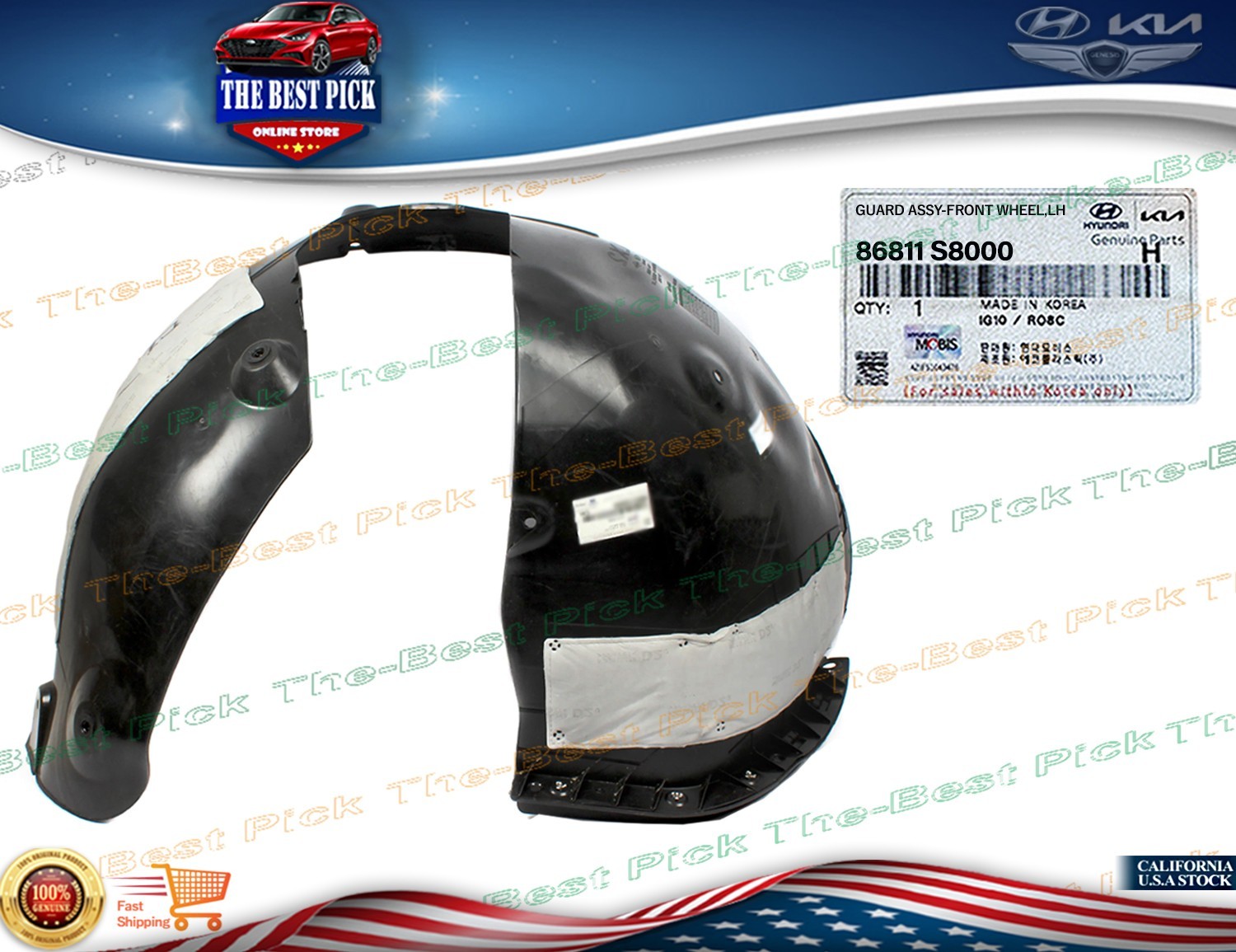 ⭐GENUINE⭐ Fender Liner Front LEFT Driver HYUNDAI PALISADE 2020-2022  86811S8000