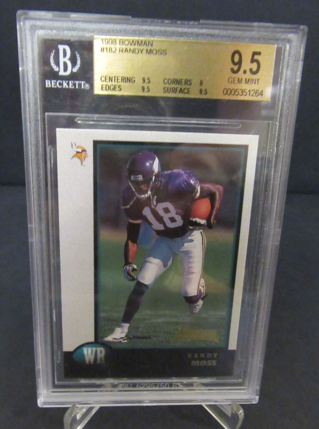 1998 Bowman #182 Randy Moss BGS 9.5 GEM MINT Rookie Card Minnesota Vikings RC