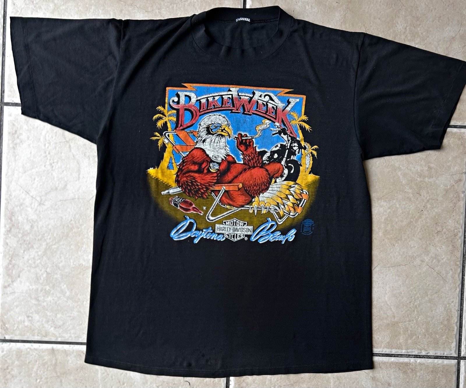 Vtg 80s Harley Davidson Daytona Bike Week Shirt Smoking Eagle Robison Biker L