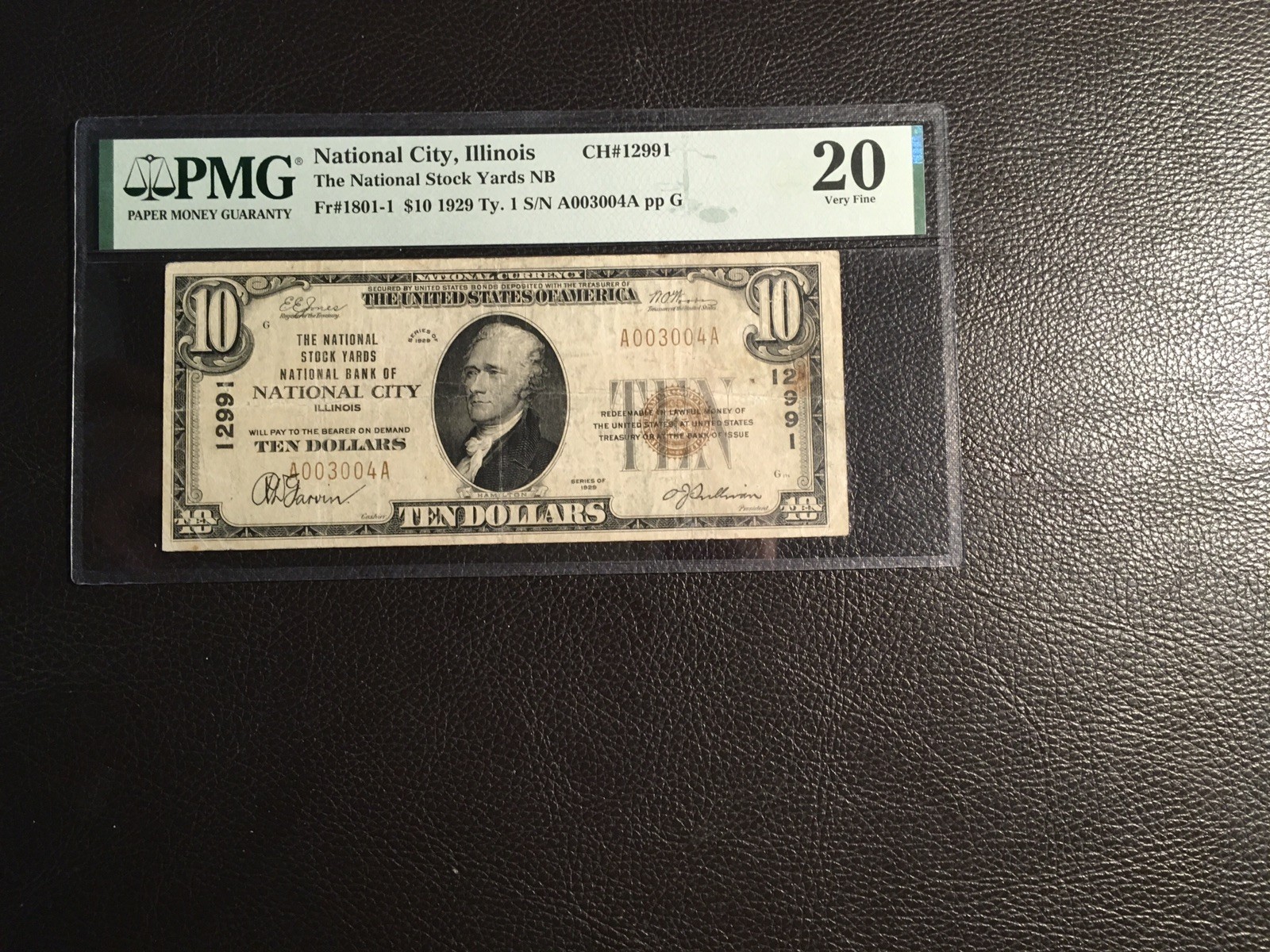 10.00 1929 National National City Il PMG 20 VF spot