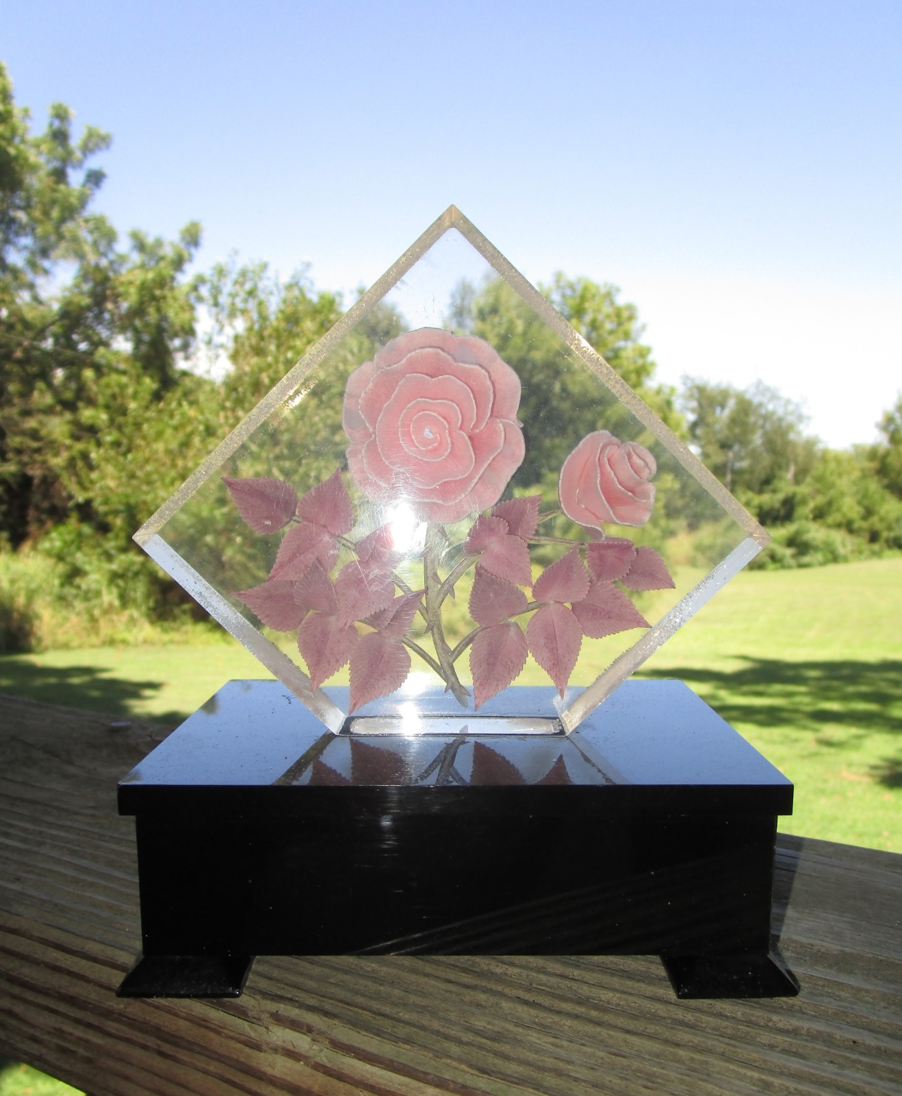 Vintage Lucite MCM Retro Encased Pink Roses Lamp Night Light Bakelite Base Vintage Lucite MCM Retro Encased Pink Roses Lamp Night Light Bakelite Base