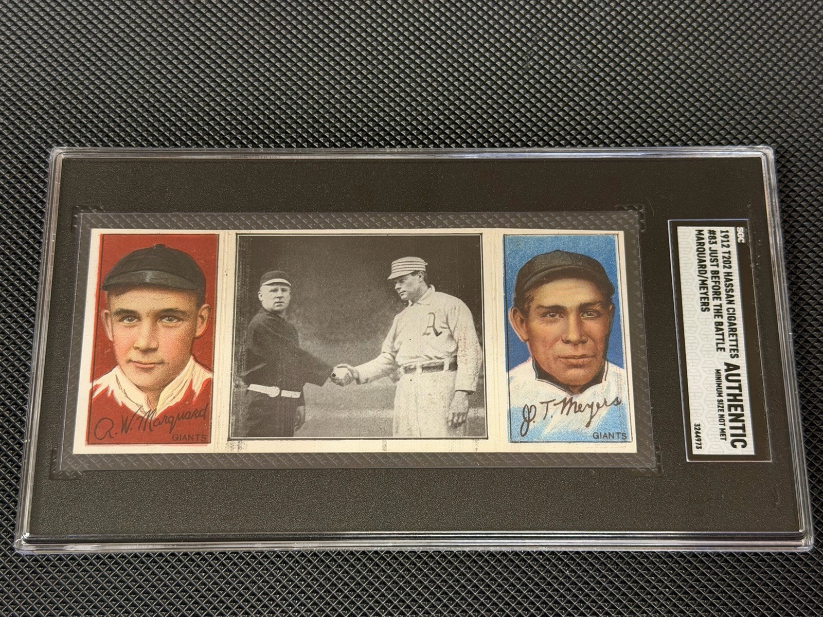 1912 T202 Hassan Triple Folders Marquard Meyers Just Before The Battle SGC A 1912 T202 Hassan Triple Folders Marquard Meyers Just Before The Battle SGC A