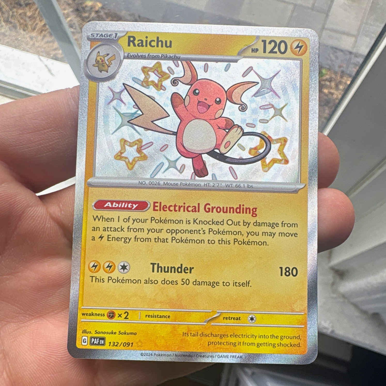 Pokemon SV Paldean Fates Raichu 132/091 Shiny Rare Holo EN 120 HP 180 Pokemon SV Paldean Fates Raichu 132/091 Shiny Rare Holo EN 120 HP 180