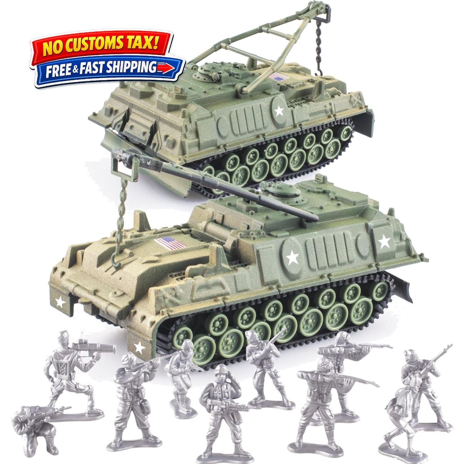 Kid-Friendly WW2 Army Tank & Soldiers Set - 10pcs Military Figures Included