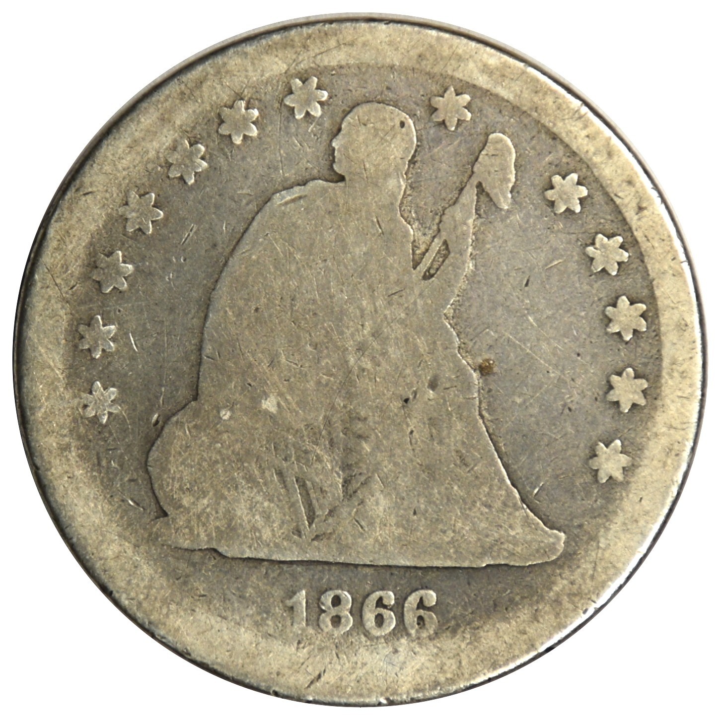 1866-S SEATED LIBERTY QUARTER ~ NICE PROBLEM FREE GOOD