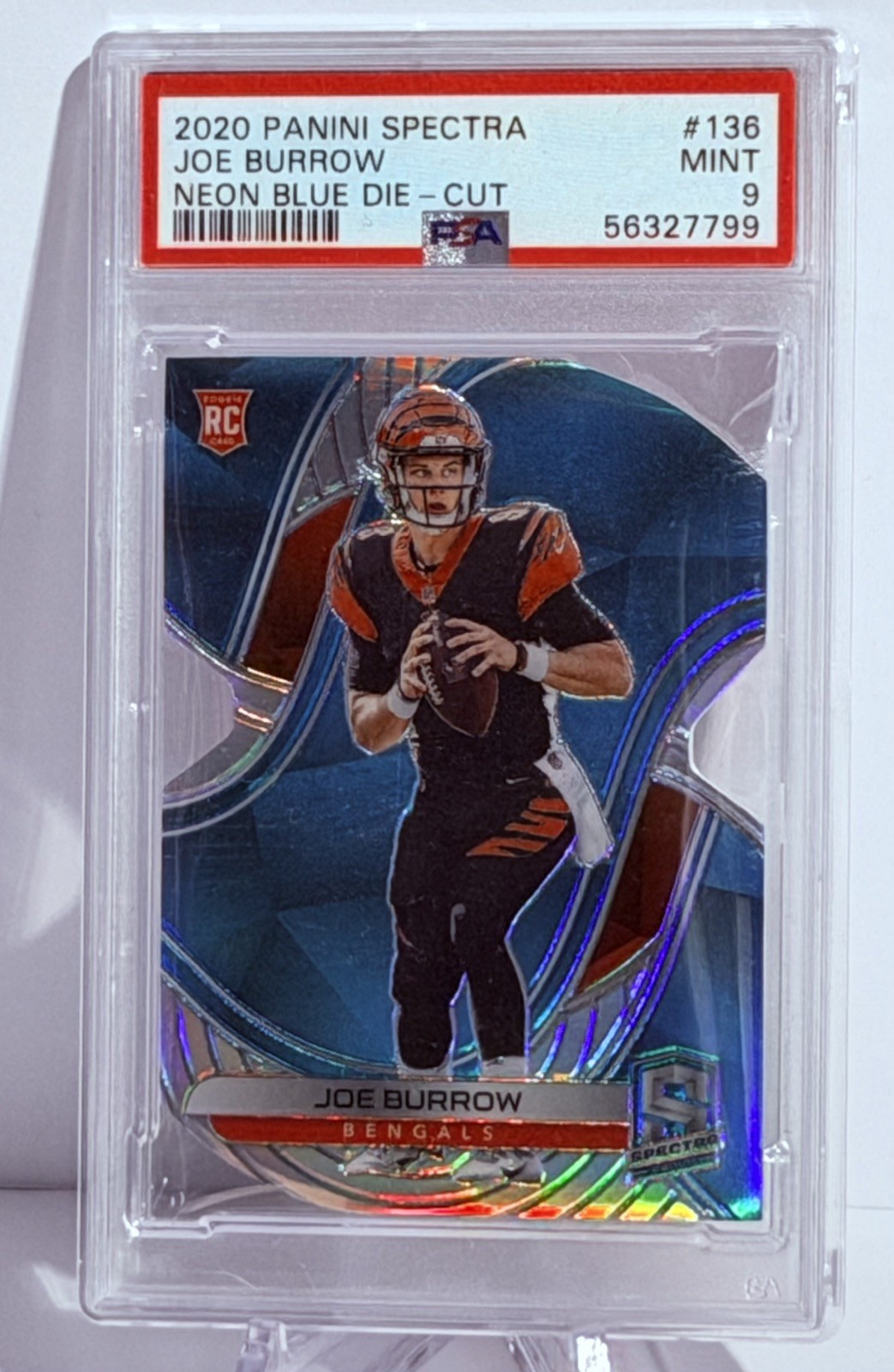 2020 PANINI SPECTRA JOE BURROW #136 NEON BLUE DIE CUT # 18/50 PSA 9 Rookie 2020 PANINI SPECTRA JOE BURROW #136 NEON BLUE DIE CUT # 18/50 PSA 9 Rookie