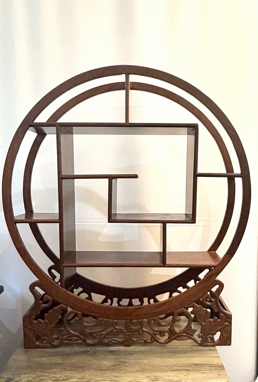 Rare Early 20th Century Chinese Hongmu Display Stand Hand Carved Circular Shelf