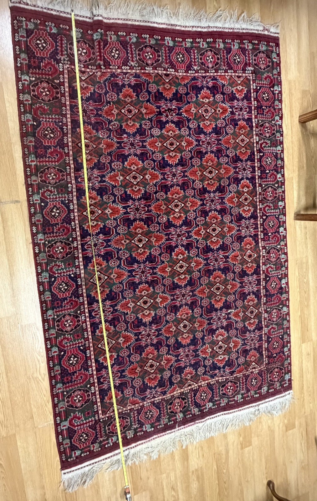 RARE Vintage Turkmen Turkoman Tribal Rug Handwoven Red Geometric Design 99X65inc