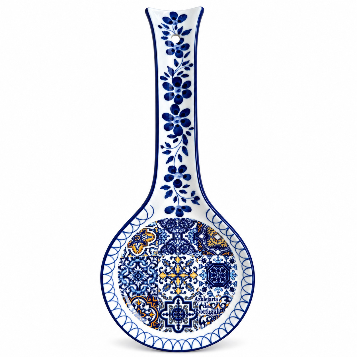 Hand-Painted Portuguese Ceramic Spoon Rest – Mixed Azulejo Design, 10\ Hand-Painted Portuguese Ceramic Spoon Rest – Mixed Azulejo Design, 10\