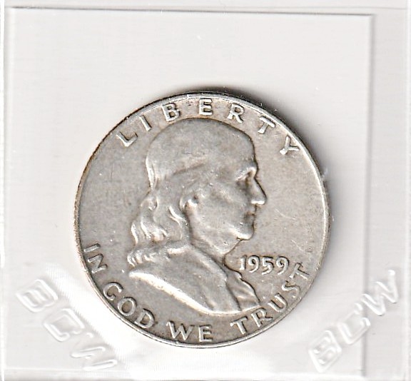 1959 D Franklin Half Dollar ~ 90% Silver #724 1959 D Franklin Half Dollar ~ 90% Silver #724