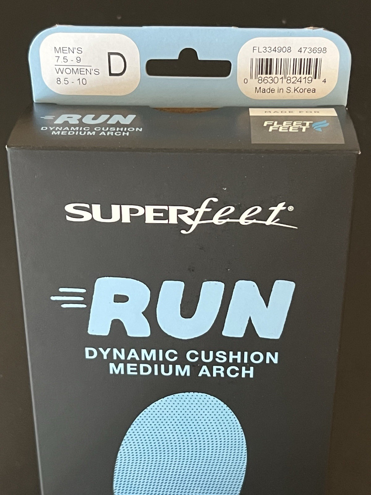 Used New Superfeet RUN Medium Arch Size D Blue Men\'s 7.5-9/ Women 8.5-10 Used New Superfeet RUN Medium Arch Size D Blue Men\'s 7.5-9/ Women 8.5-10
