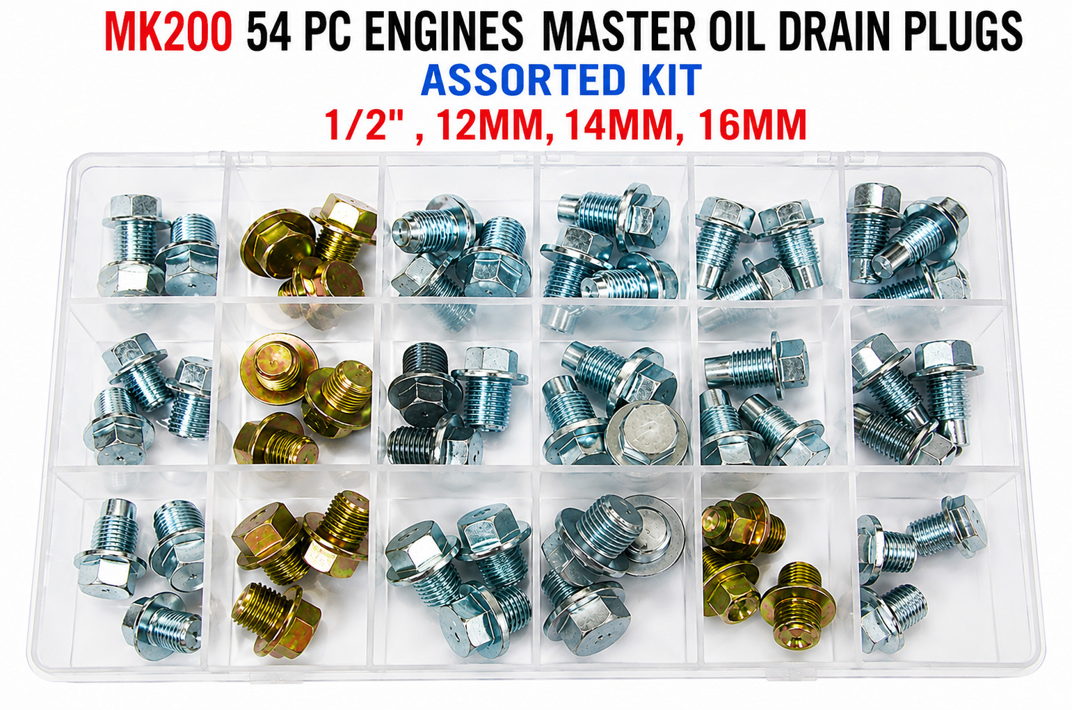 MK200 54 PC Engines Master Oil Drain Plugs  Assrrted Kit  1/2\