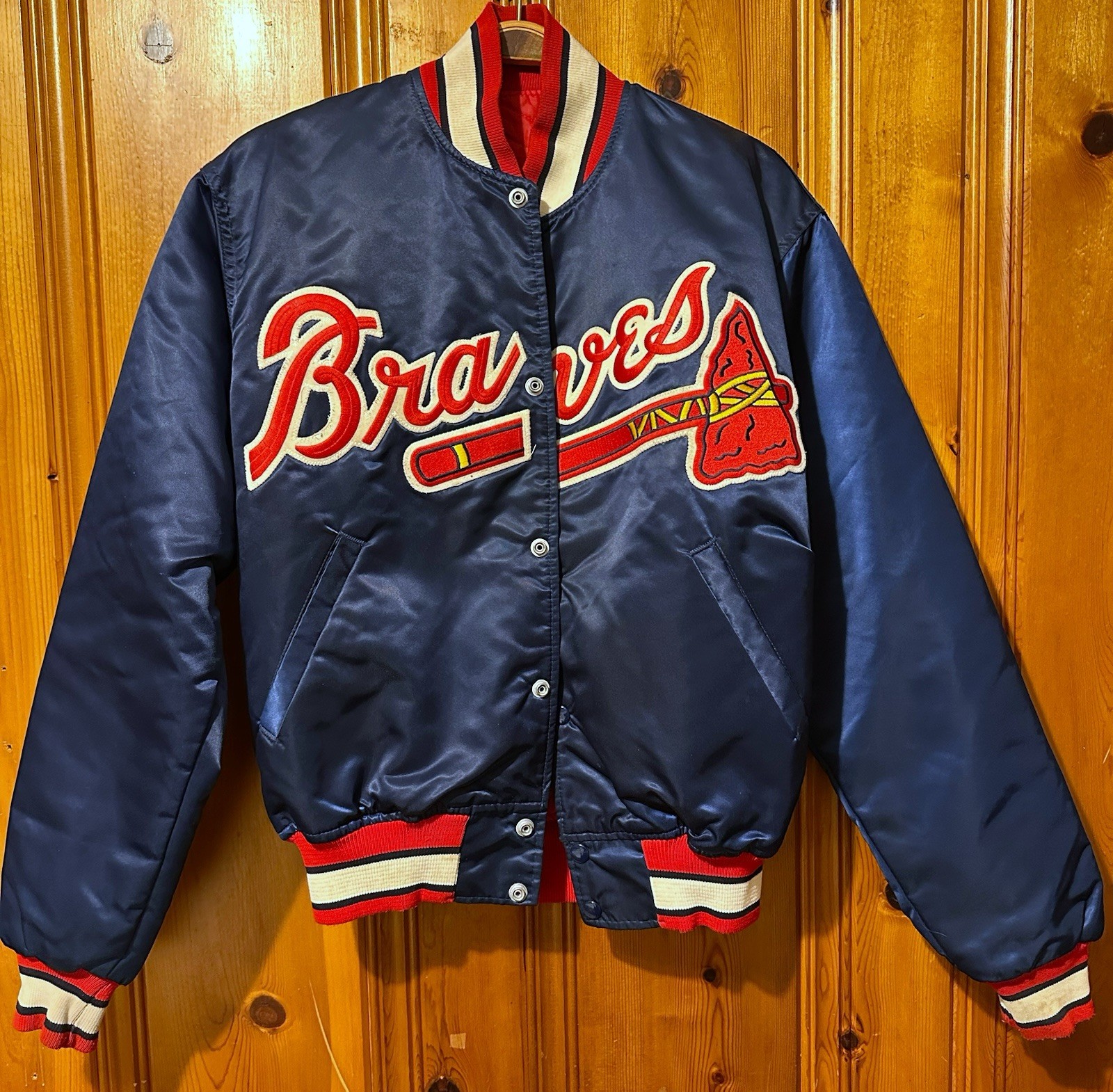 Vintage Starter Atlanta Braves Satin Jacket MLB Made USA Medium 80s 90s