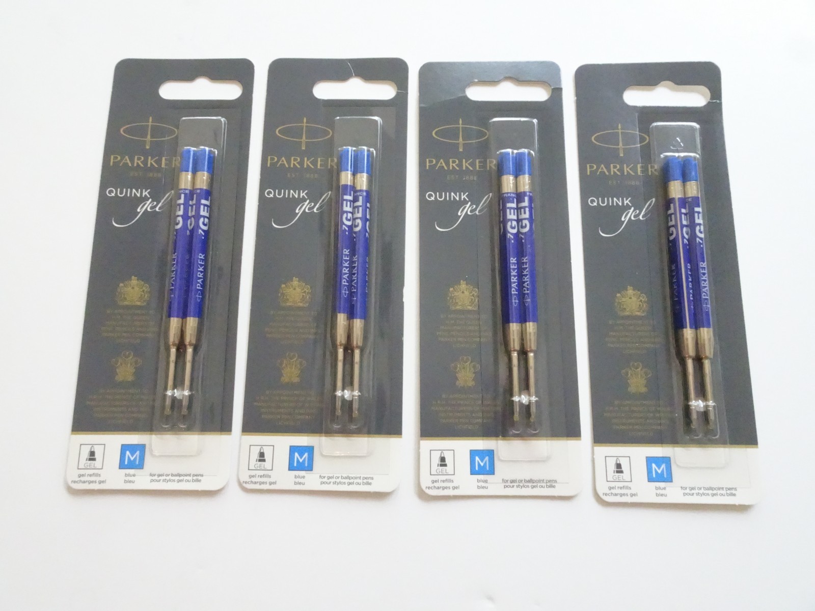 8 - Genuine PARKER QUINK GEL Ballpoint Pen Refills - BLUE .7mm - 4 Sealed Packs