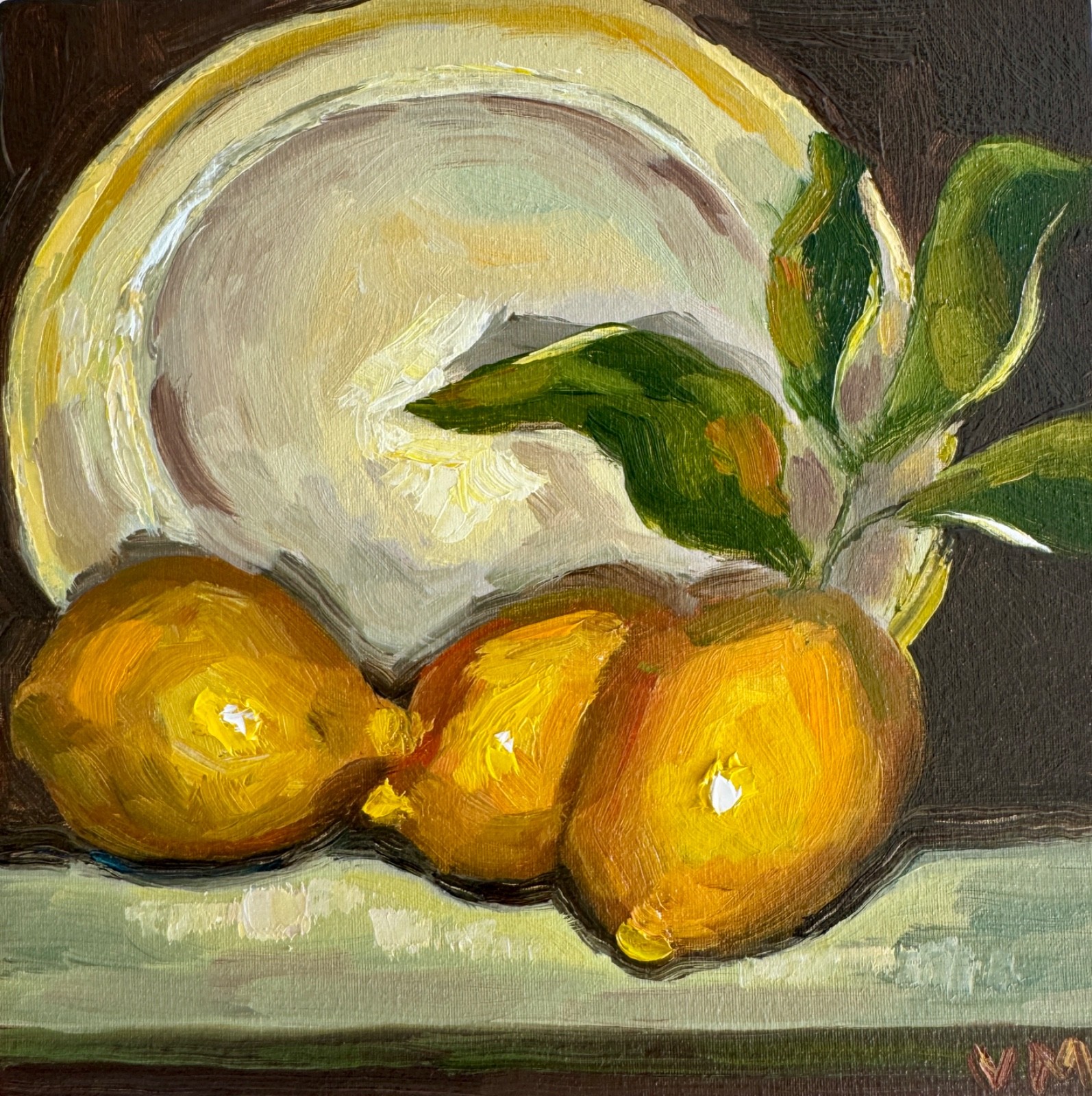 Lemons Original Oil Painting Still Life Plate Signed Modern Wall Art Decor Lemons Original Oil Painting Still Life Plate Signed Modern Wall Art Decor