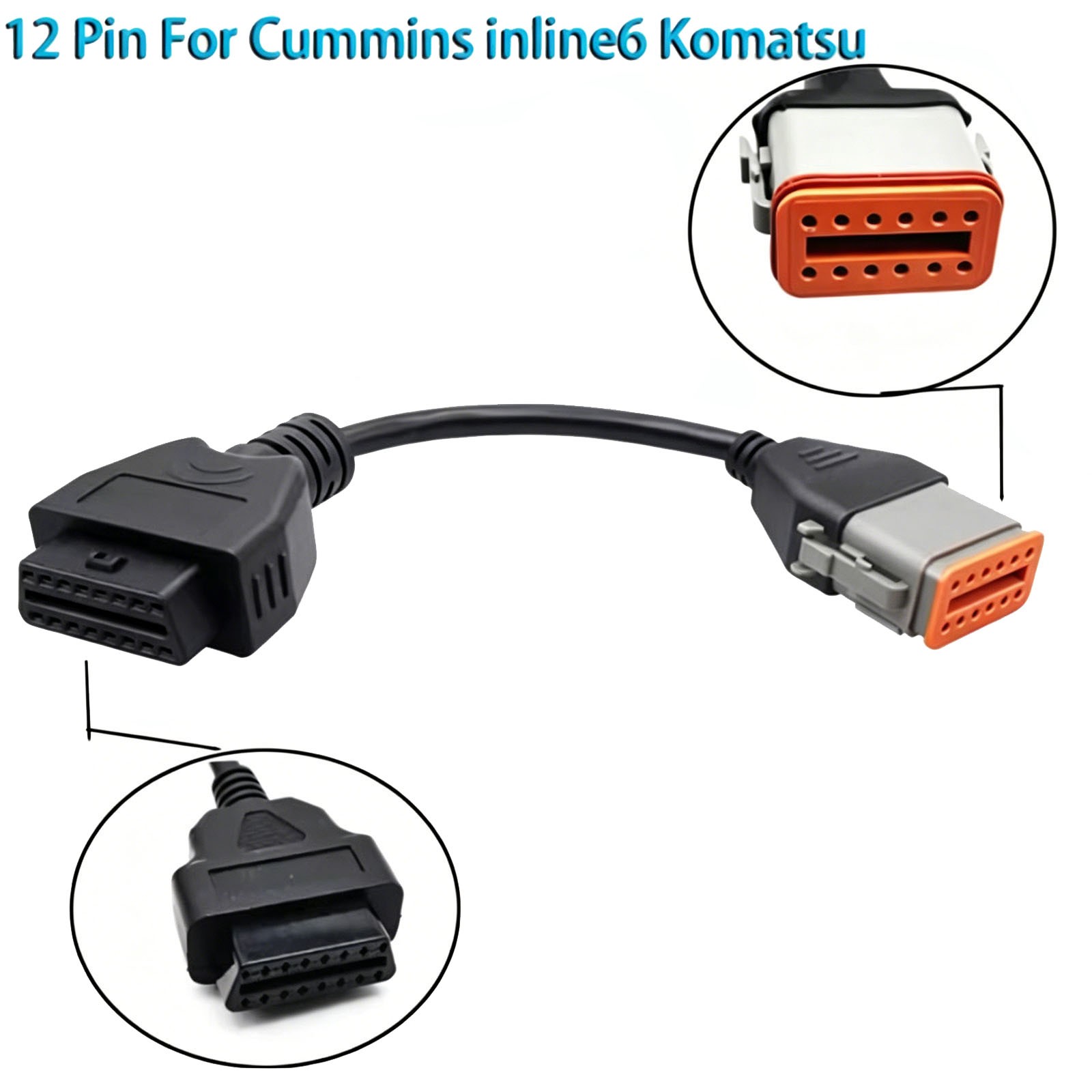 OBD 12pin to 16pin Cable for Komatsu Fits for Cummins adapter