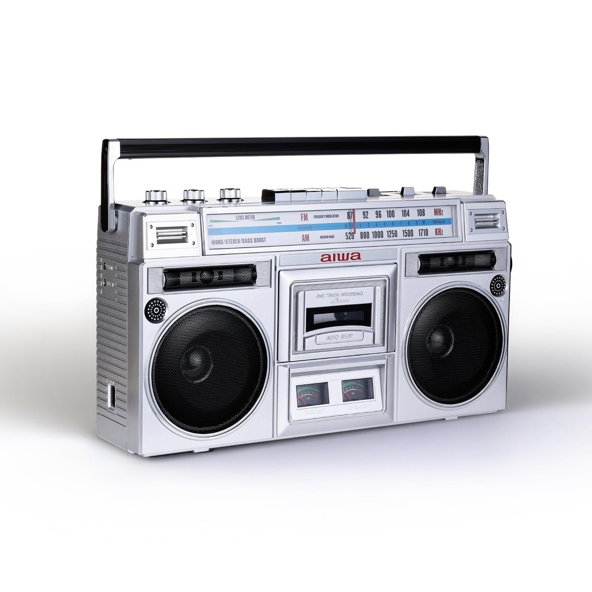Aiwa BackTrack Jr Boombox Bluetooth Cassette FM/AM Radio USB AUX Silver