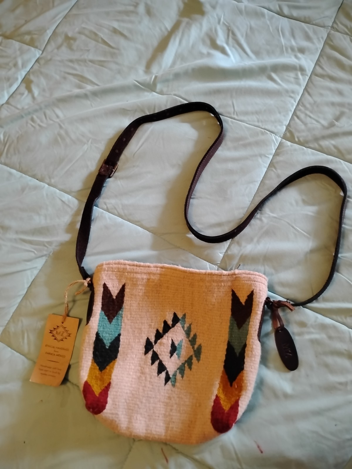 MZ Made Aztec Wool Oaxaca Mexico Tote Bag Southwestern Purse Handmade