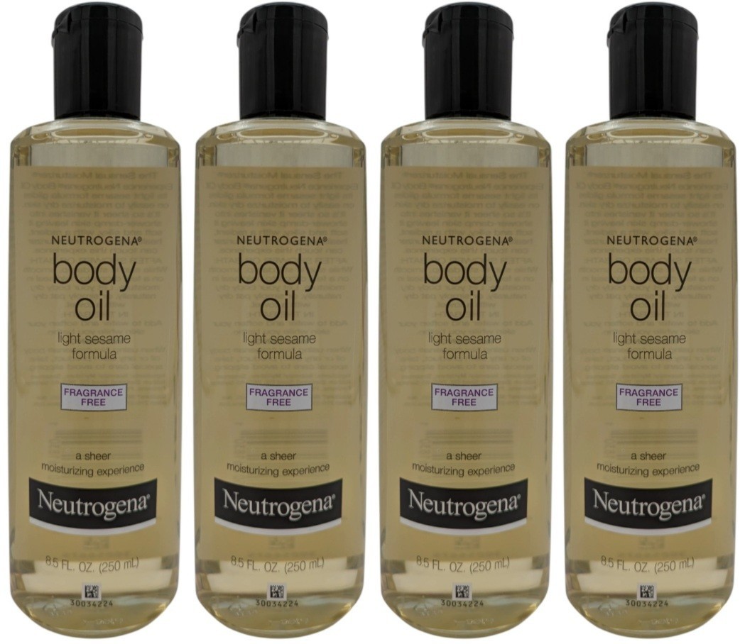 4 Neutrogena Body Oil Light Sesame Formula Fragrance Free 8.5 fl oz (250 ml)