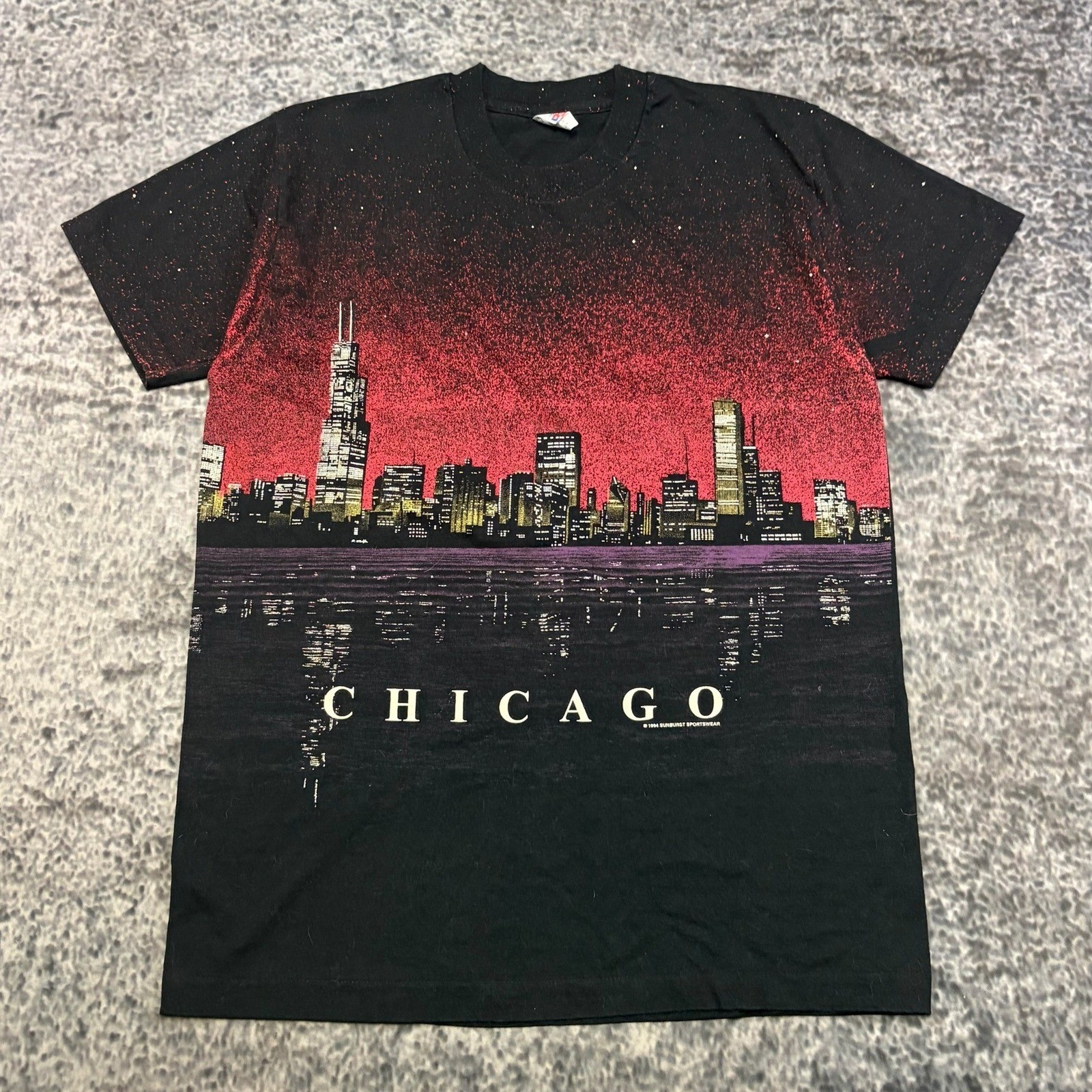 VTG Chicago Skyline T Shirt Mens Large Black 90s Fruit Of The Loom Single Stitch