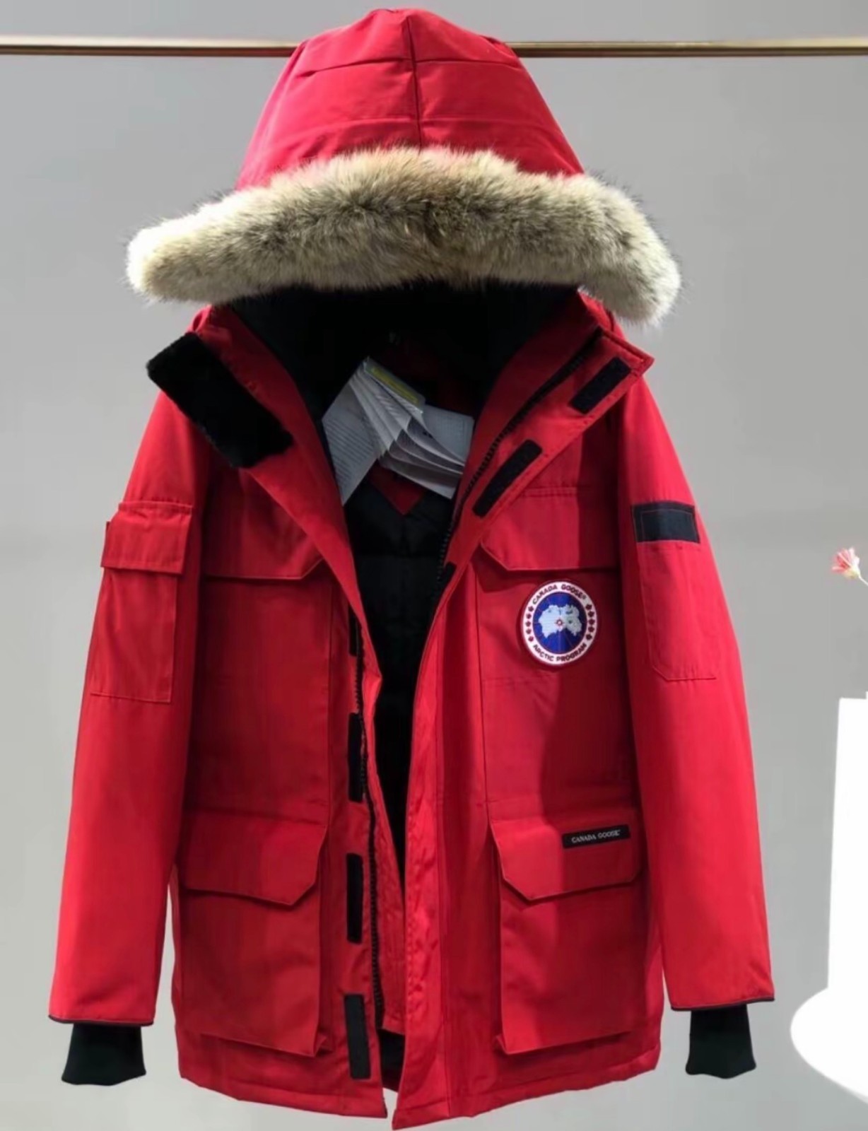 Canada Goose Expedition Parka 08 Red Down Fur Trim Hood Men's Jacket