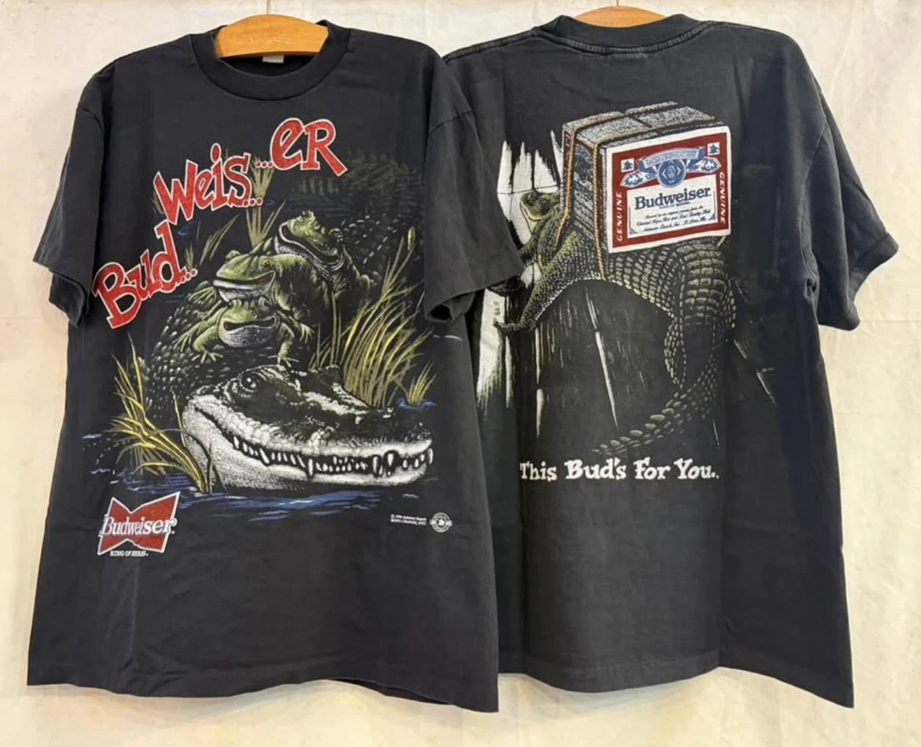 Vintage Budweiser 1996 Alligator Frogs AOP Size XL Single Stitch T-Shirt REPRINT