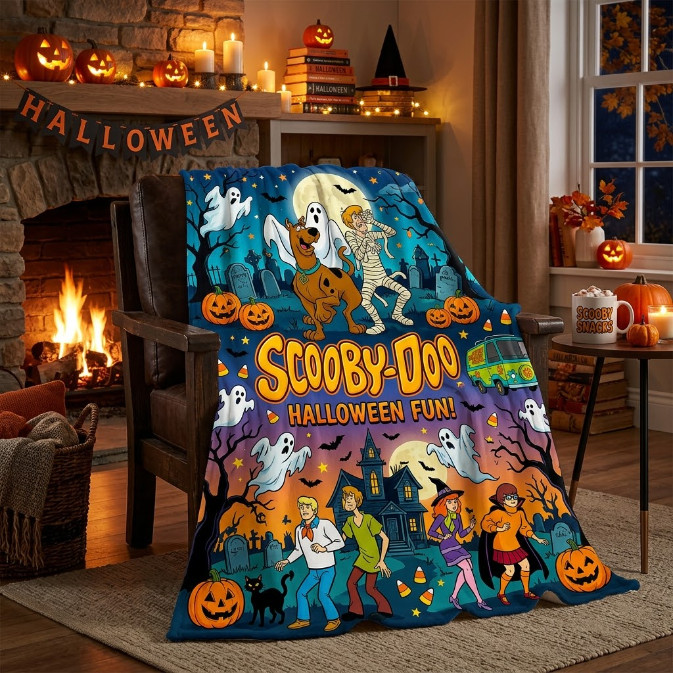 Scooby-Doo Halloween Fun Fleece Blanket Spooky Mystery Machine Throw DH1941