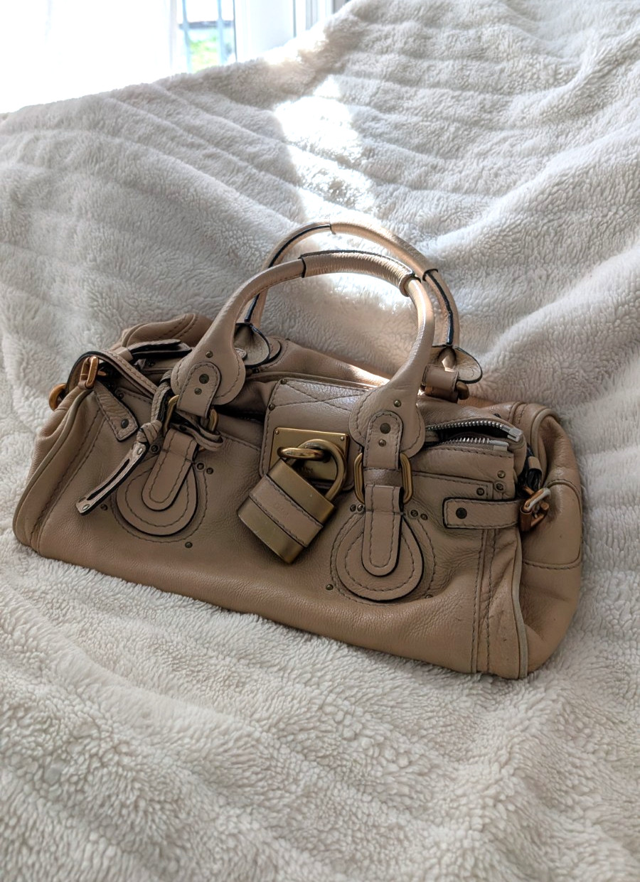 Authentic Chloe Vintage Paddington Leather Shoulder Hand Bag Beige