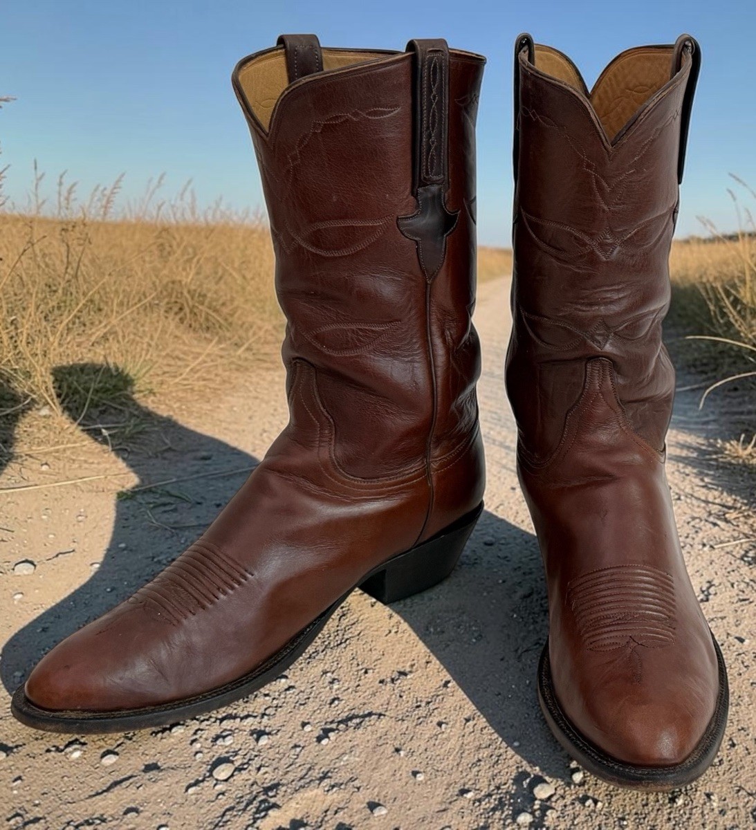 Vtg Lucchese Classics Handmade Calf Leather Men\'s 14D Brown Cowboy Western Boots