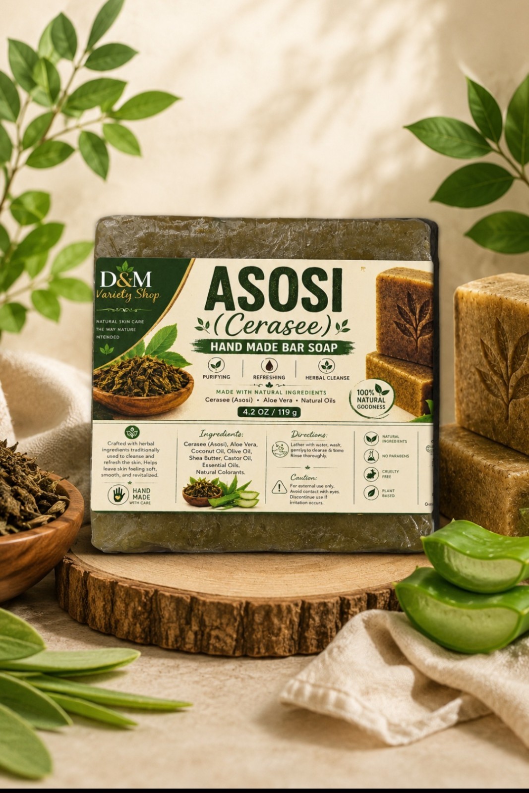 2x Handmade Asosi (Cerasee) Soap – Natural Detox Bar for Acne-Prone & Oily Skin