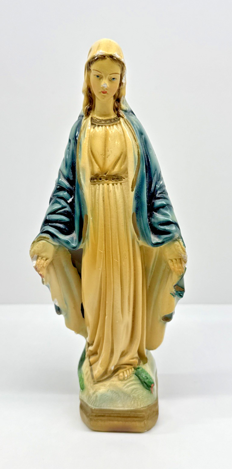 Vintage Virgin Mary Statute With Serpent at Feet 9.5 Inches Religious Catholic Vintage Virgin Mary Statute With Serpent at Feet 9.5 Inches Religious Catholic