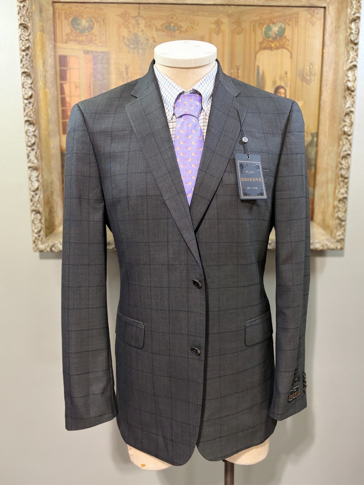 NWT Jos A Bank Reserve Silk & Wool Windowpane Sport Coat Blazer Jacket 42 L