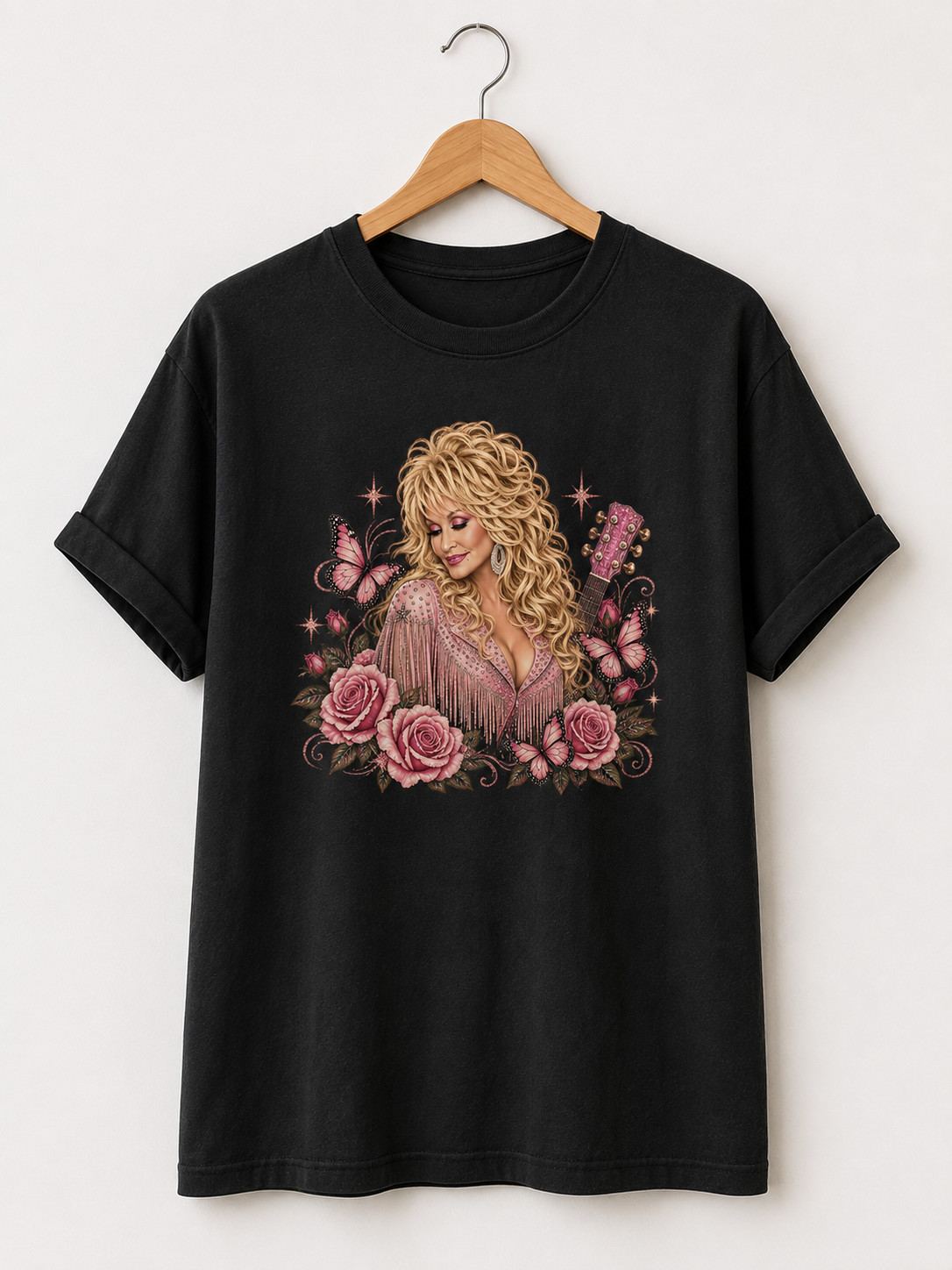 Pink Rhinestone Country Rose Glam Graphic Tee