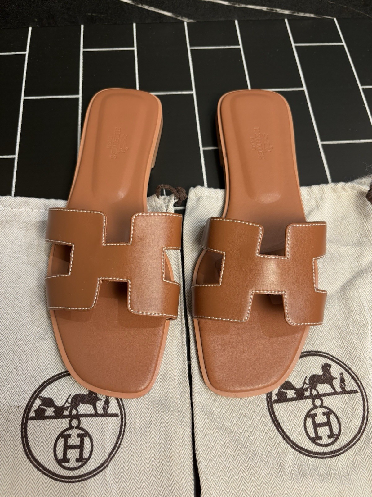 Hermes Oran Slip-On Sandals Women Size EU 38/US 8 Brown