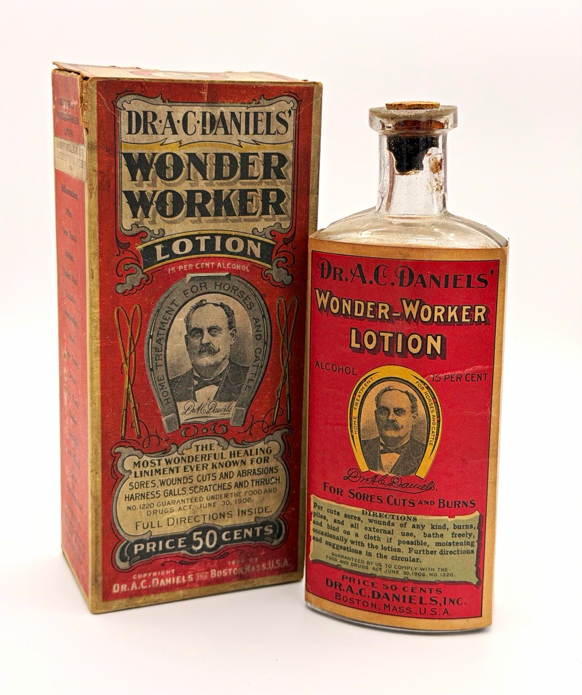 Antique Dr. A.C. Daniels’ Wonder-Worker Lotion Bottle with Original Box c1920