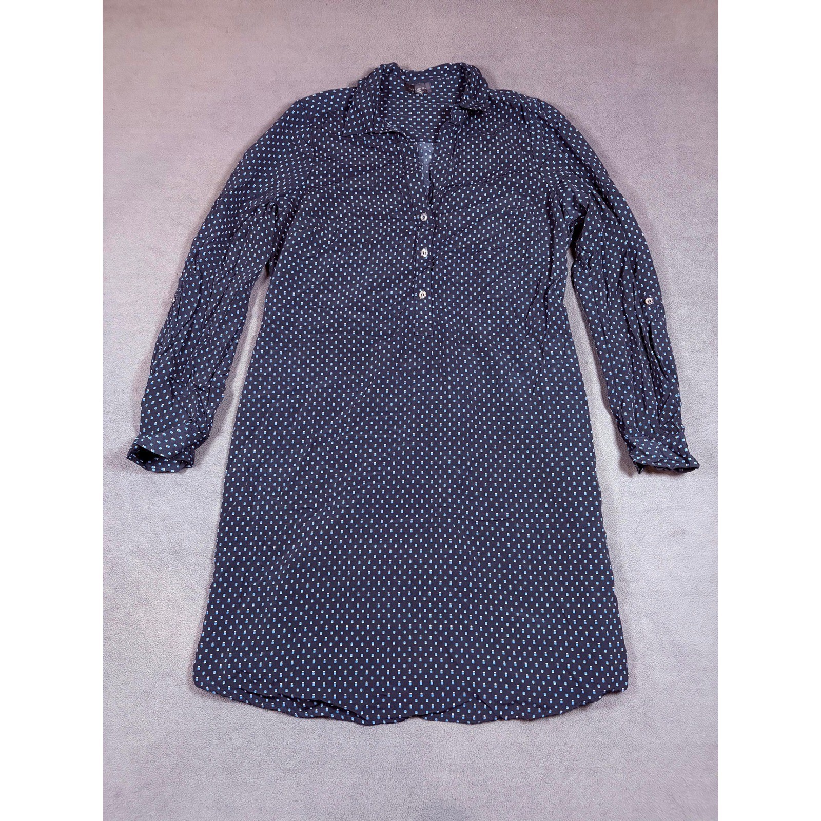 The Limited Shirt Dress Womens Medium Blue Polka Dot Long Sleeve Button Front