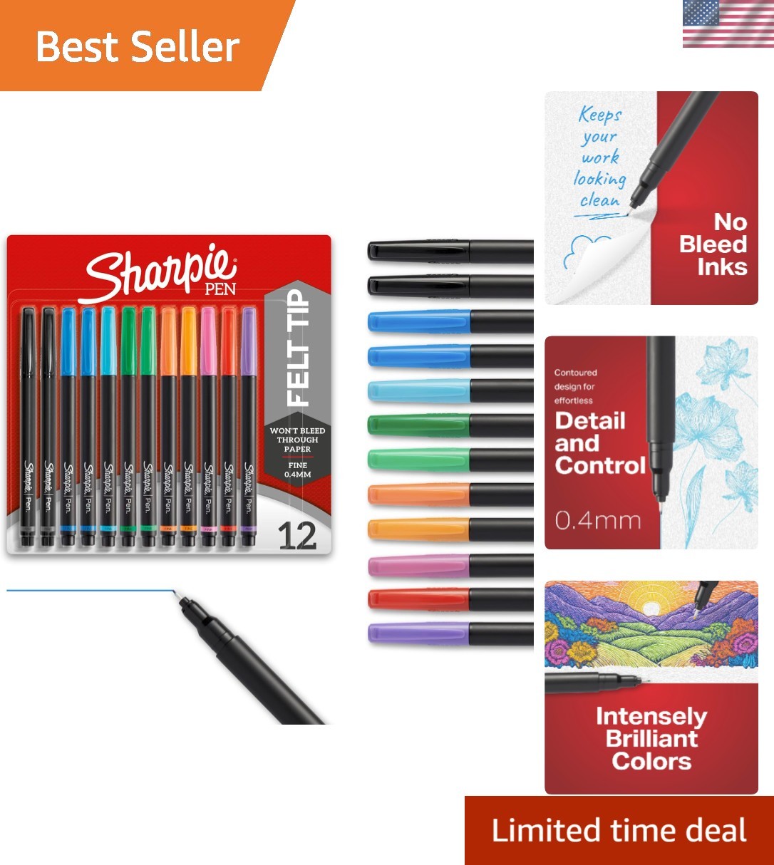 Vibrant 12-Count Fine Point Felt Tip Markers - Quick-Drying & Fade Resistant