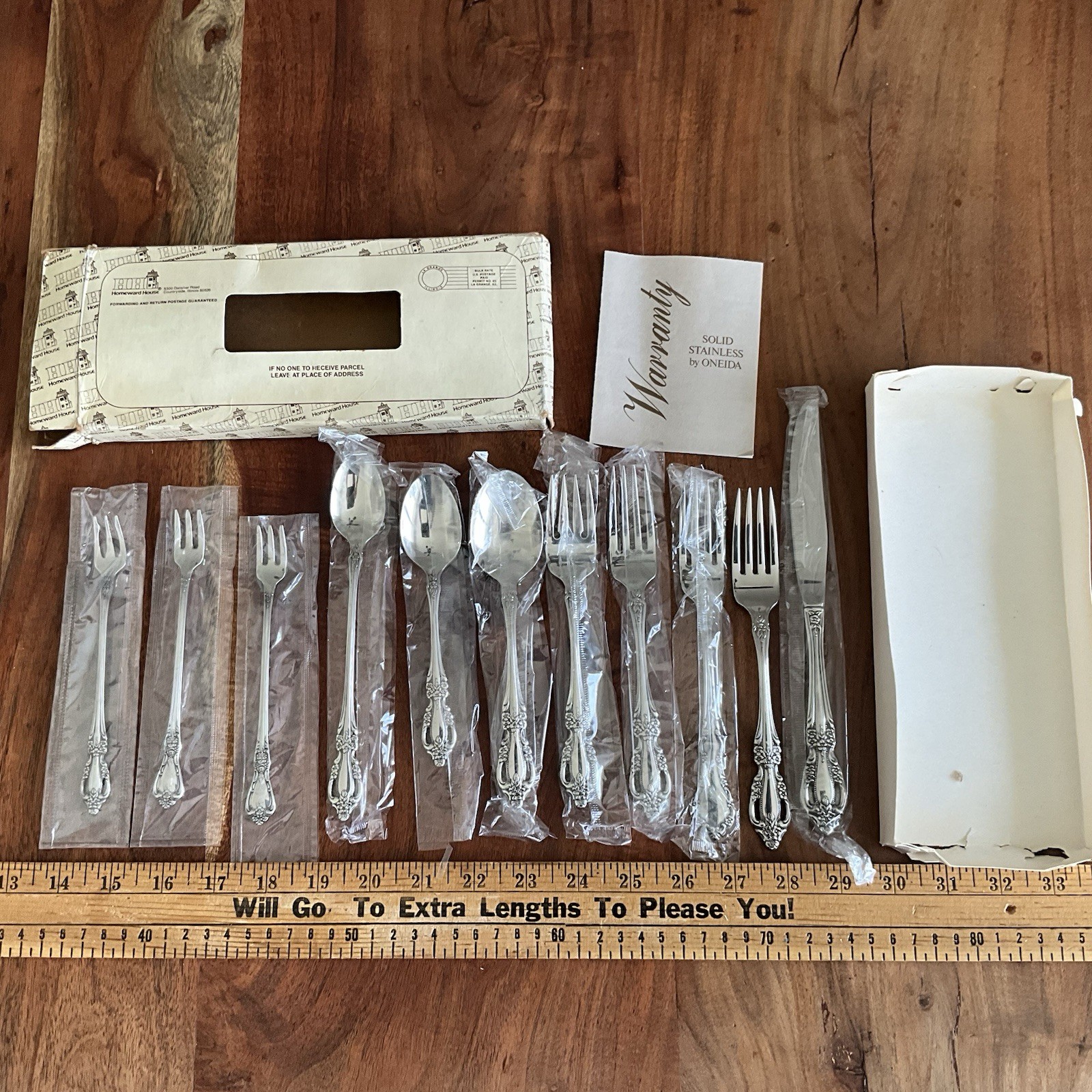 NOS Vintage Oneida Solid Stainless 11 Piece New Unused Set Forks Spoons Knife