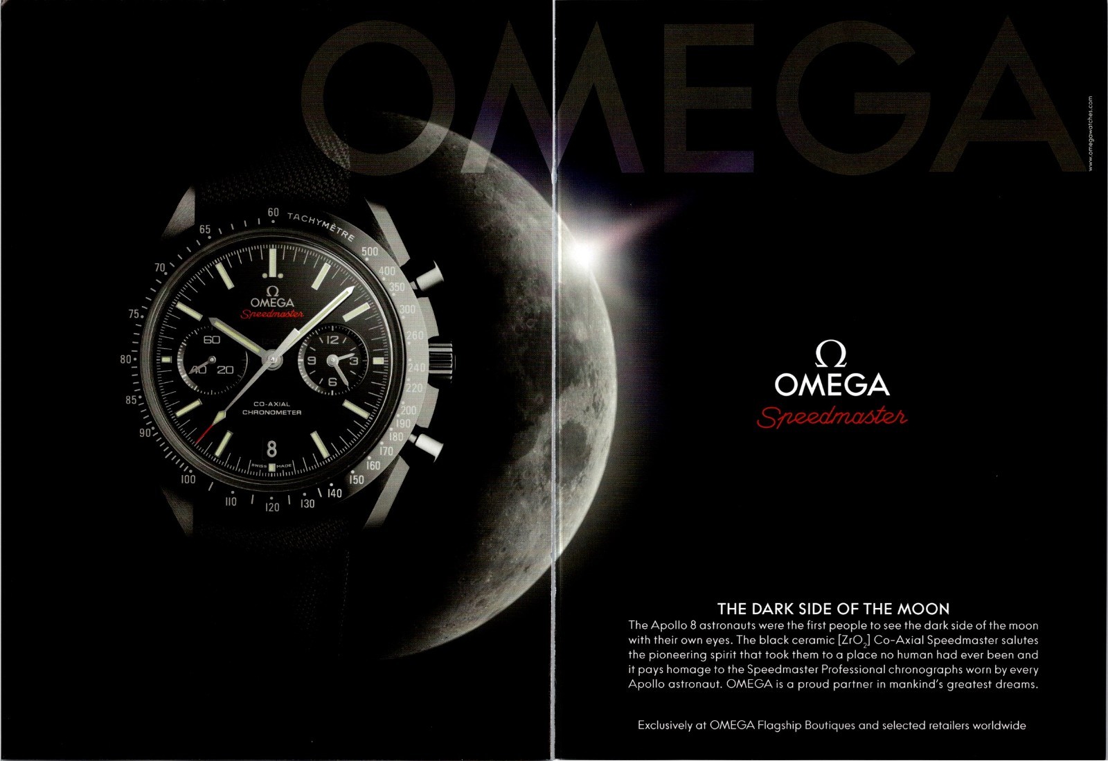 2014 • Omega Speedster Watch 2 Page Print Ad • 2000\'s Fashion FA.26 2014 • Omega Speedster Watch 2 Page Print Ad • 2000\'s Fashion FA.26
