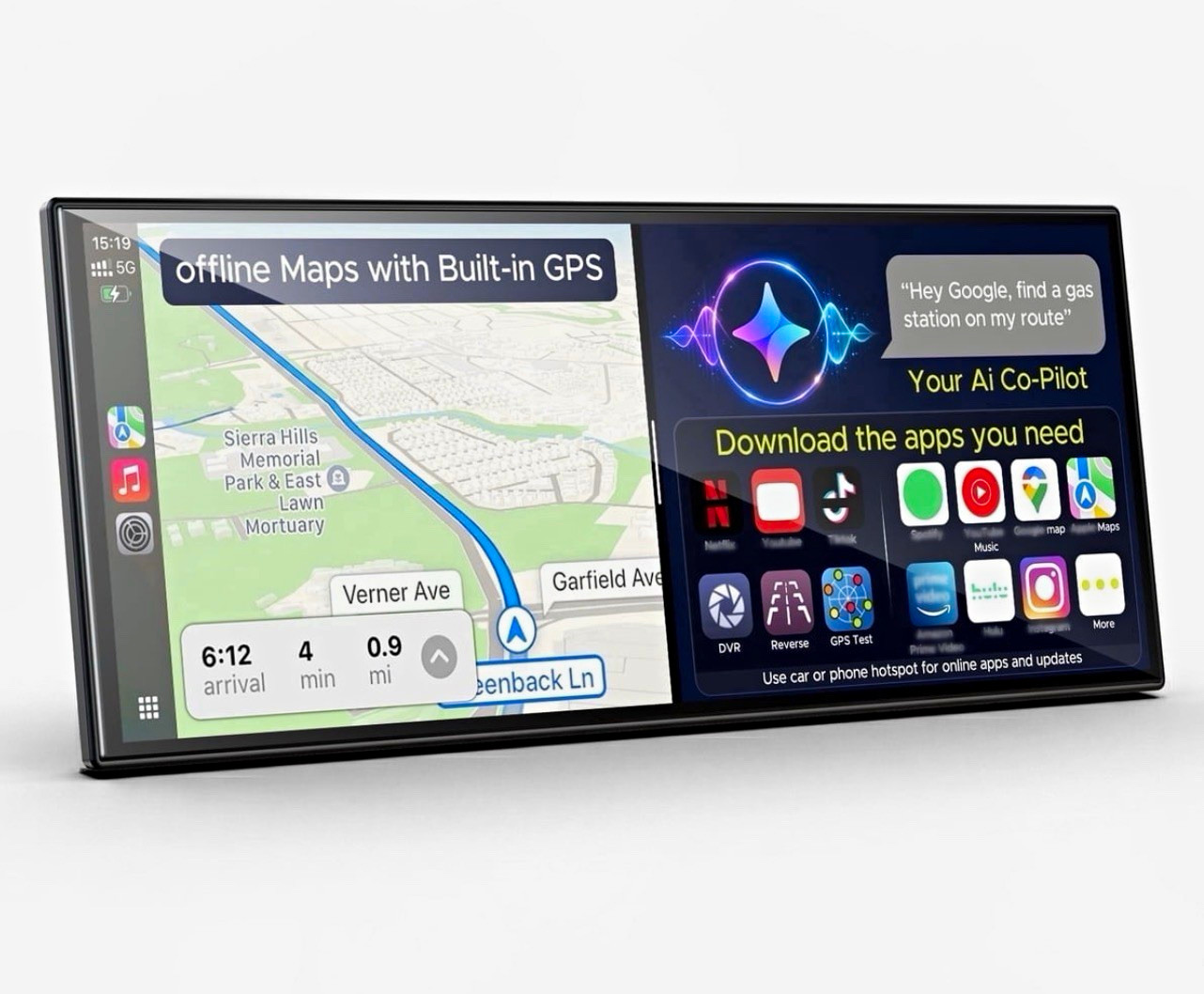 LAMTTO RC32 11in 2 DIN Touchscreen w/ Wireless CarPlay, Android Auto, GPS