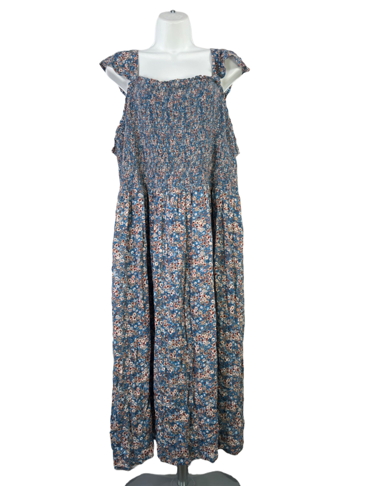 Sonoma Women\'s Blue Floral Smocked Top Below Knee Dress - Plus 3X