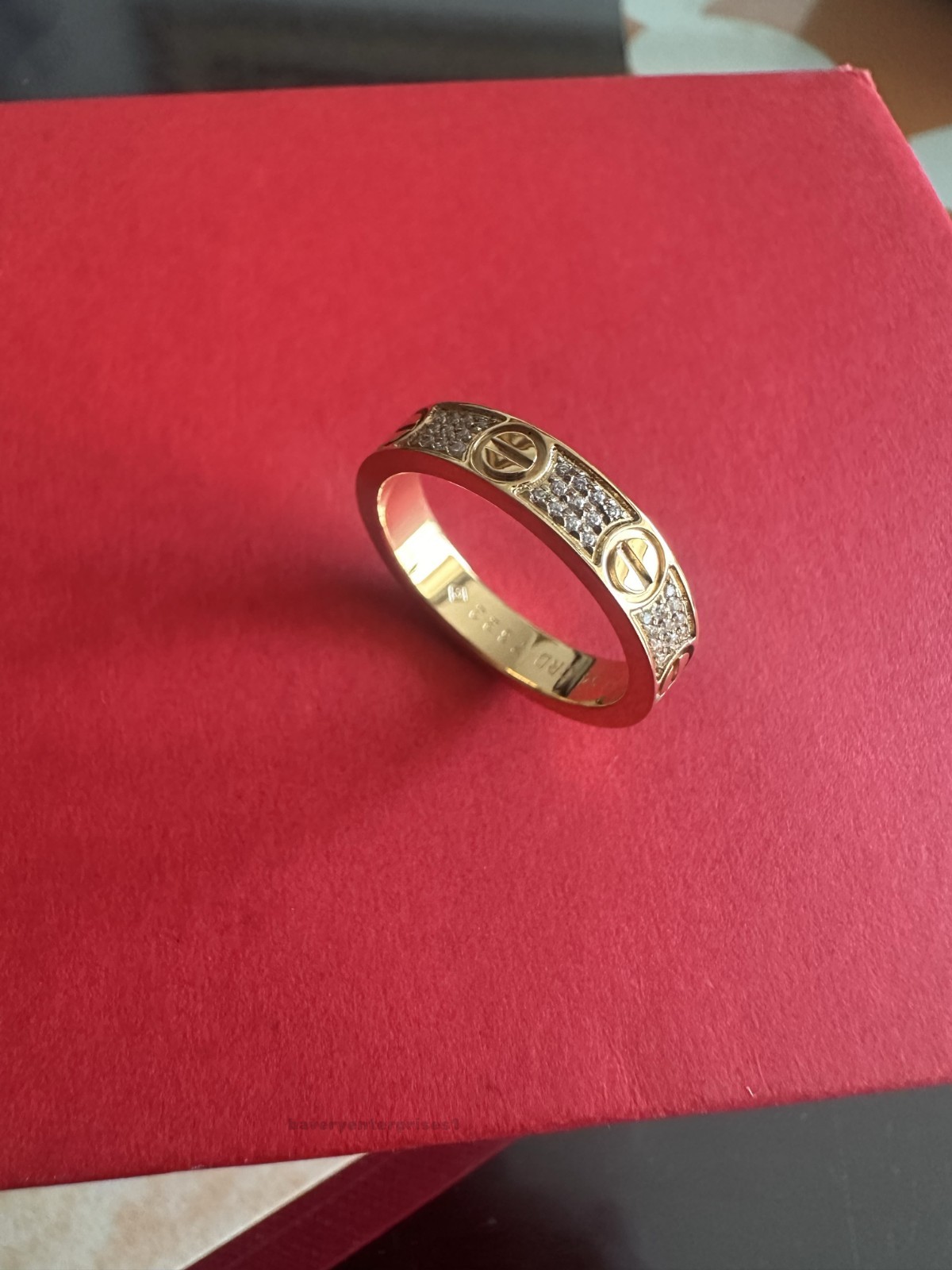 NEW 18K Yellow Gold Pavé Love Diamond Band RingCartlerSize 7 NEW 18K Yellow Gold Pavé Love Diamond Band RingCartlerSize 7