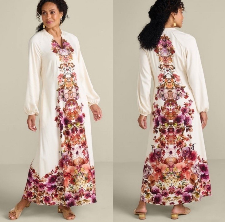 SOFT SURROUNDINGS Paulette Shirt Dress Sz 1X Maxi Long Floral Print Autumn Gown